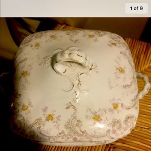 Henry Alcock Semi Porcelain Soup Tureen with Cover Tan  Floral Gold Trim Englan